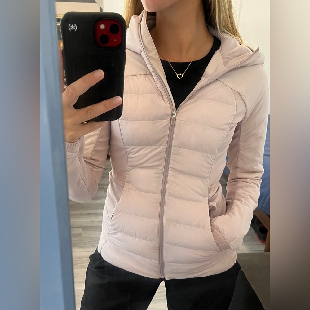 Lululemon Down For It All Jacket-Porcelain Pink- sz 2-Like New-Full Zip and Hood